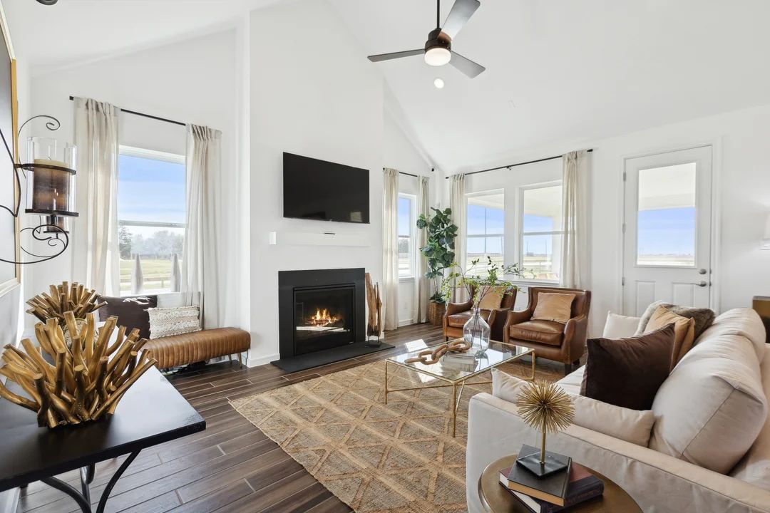 Great room with vaulted ceiling