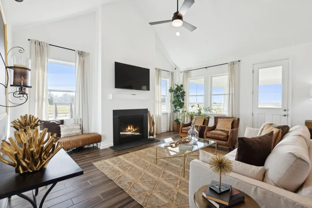 Great room with vaulted ceiling