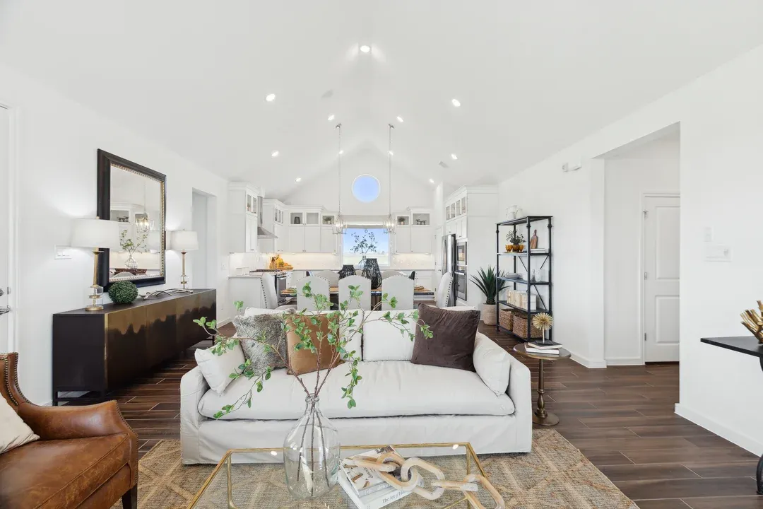 Great room with vaulted ceiling