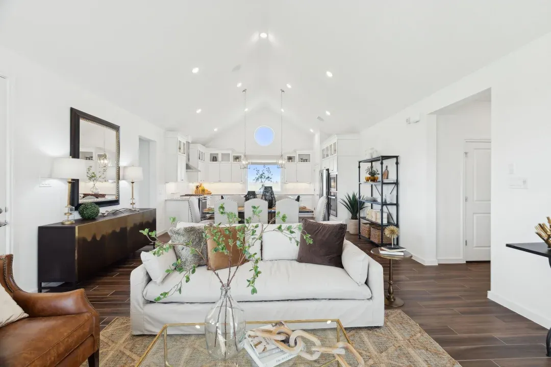 Great room with vaulted ceiling