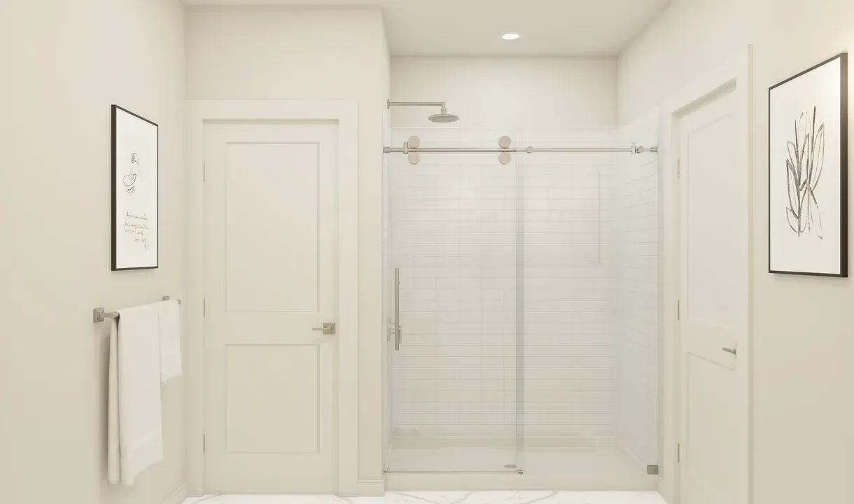 Primary bath with glass shower enclosure