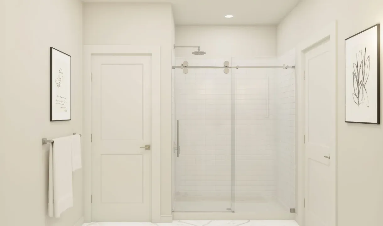 Primary bath with glass shower enclosure