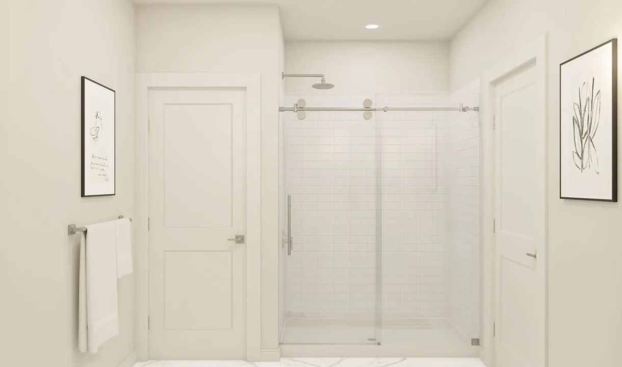 Primary bath with glass shower enclosure