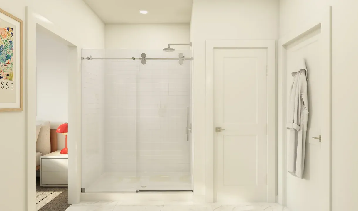 Primary bath with sliding glass door