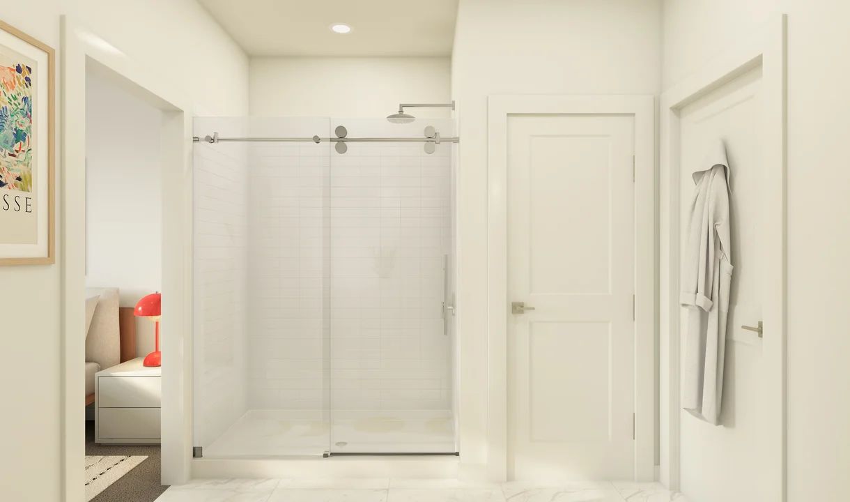 Primary bath with sliding glass door