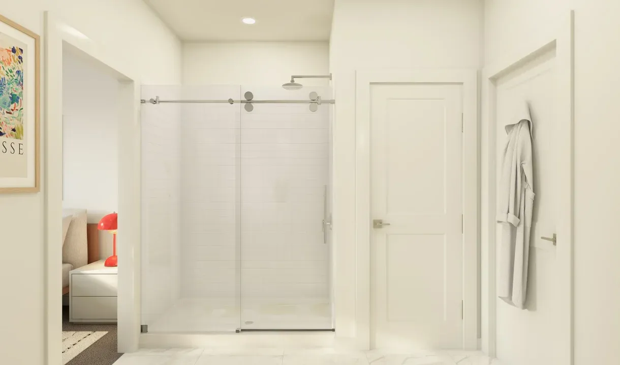 Primary bath with sliding glass door