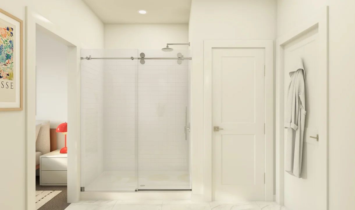 Primary bath with sliding glass door