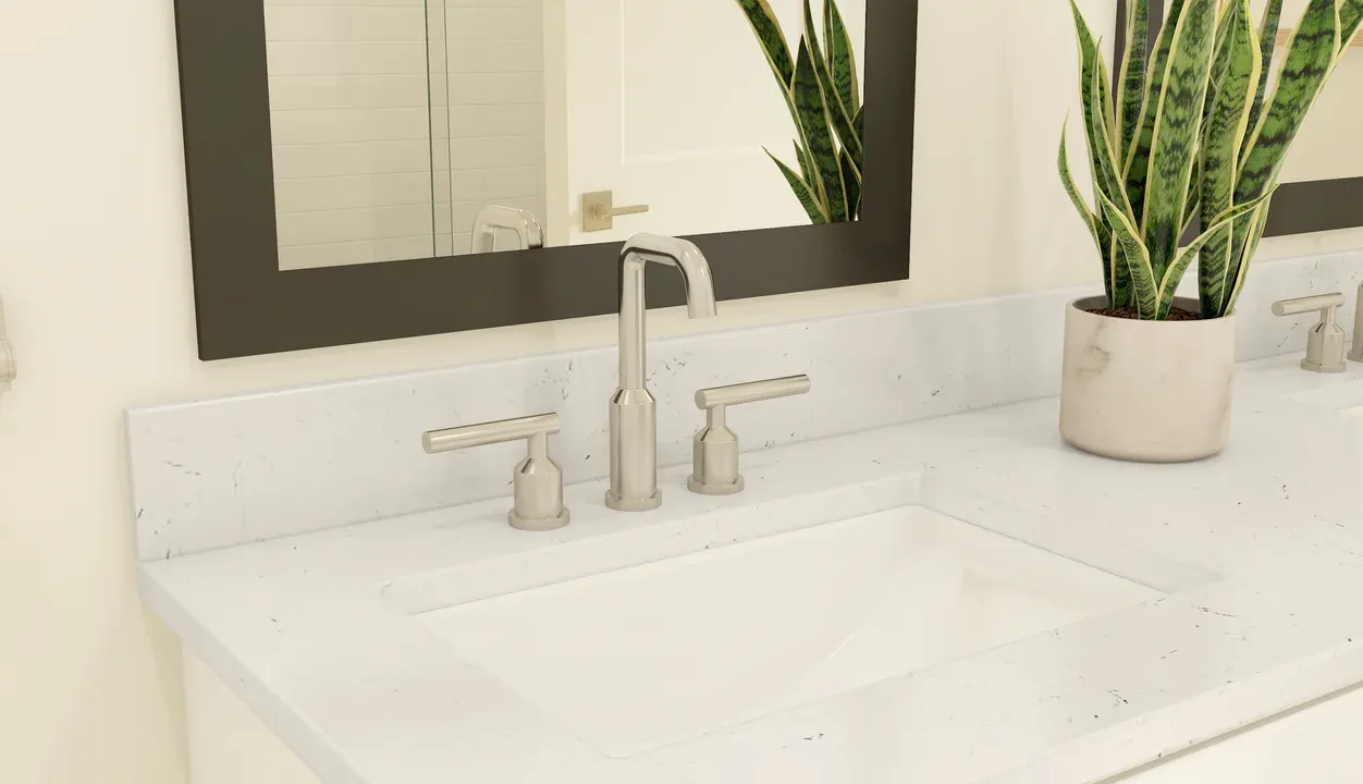Primary bath with chrome fixtures