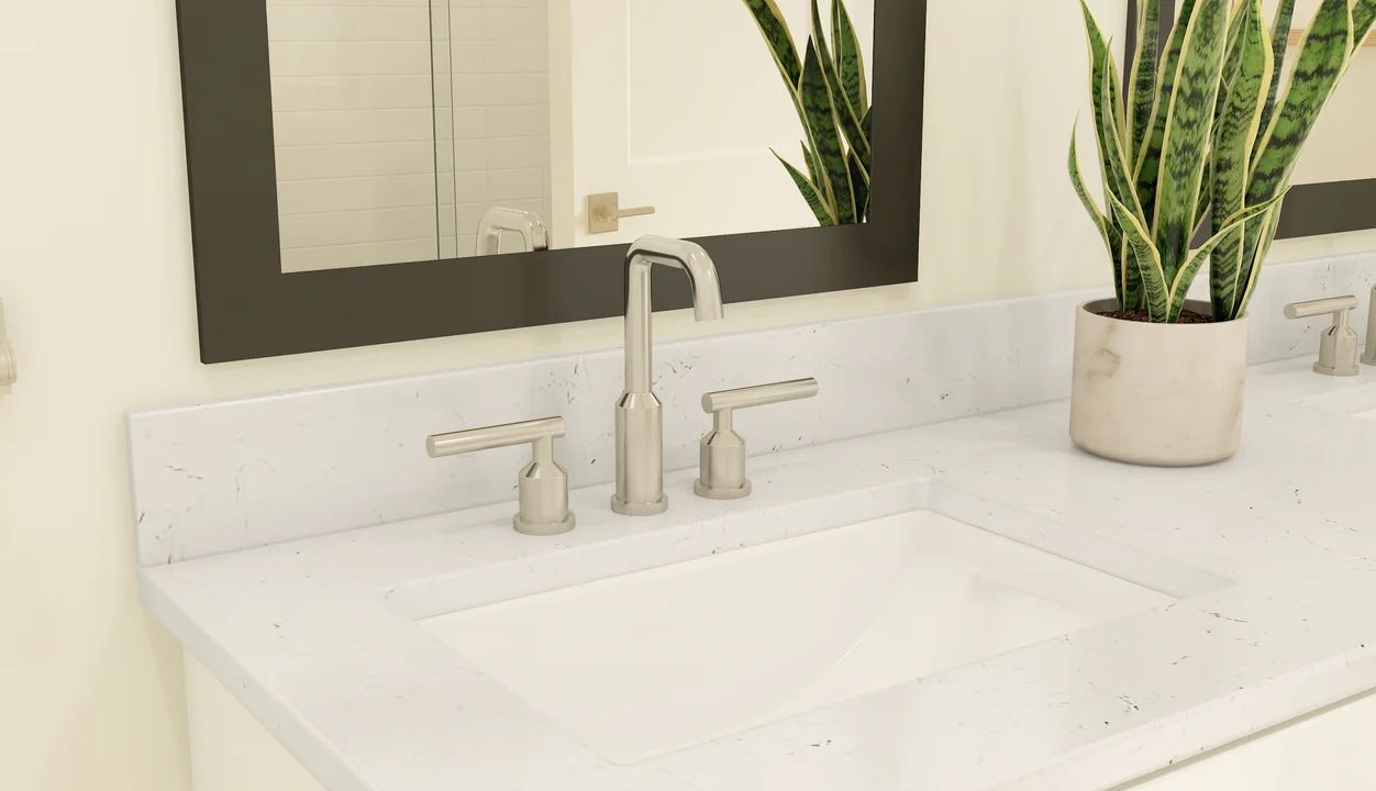 Primary bath with chrome fixtures