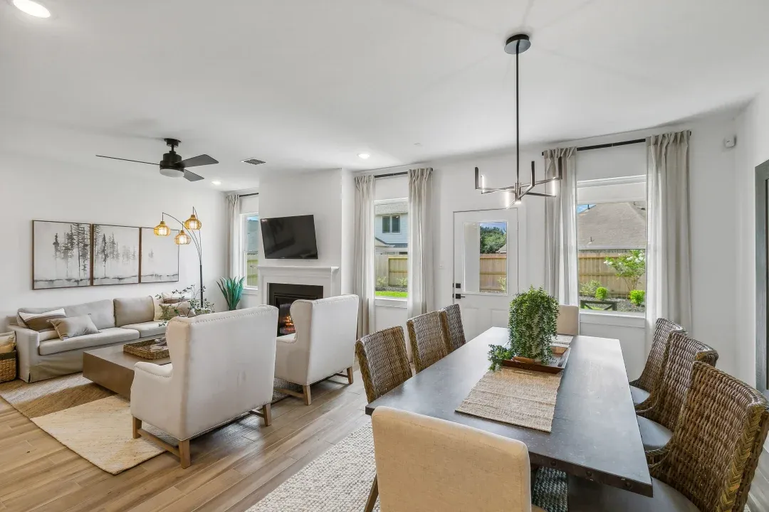 Dining area with chandelier