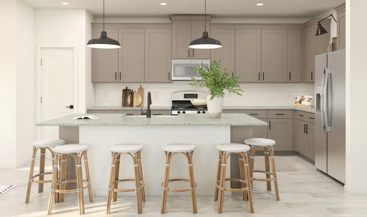 Kitchen with island and pendant lighting