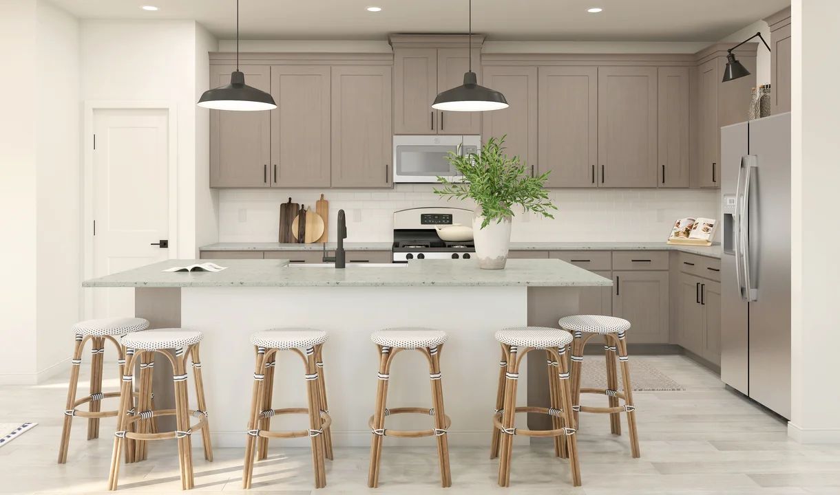 Kitchen with island and pendant lighting