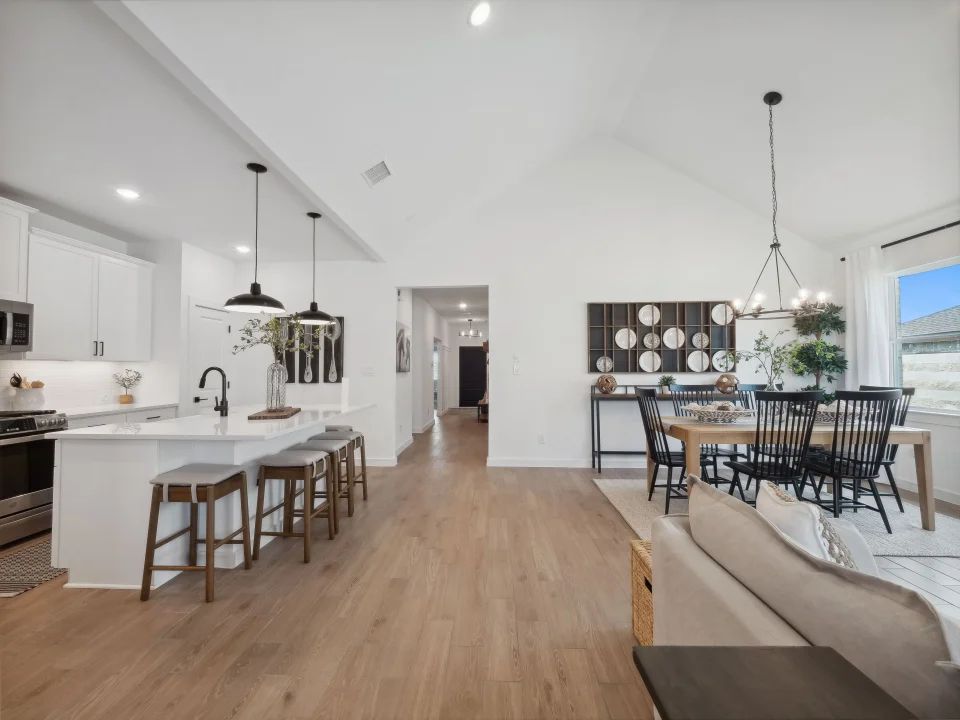 Vaulted ceiling in great room adjacent to kitchen