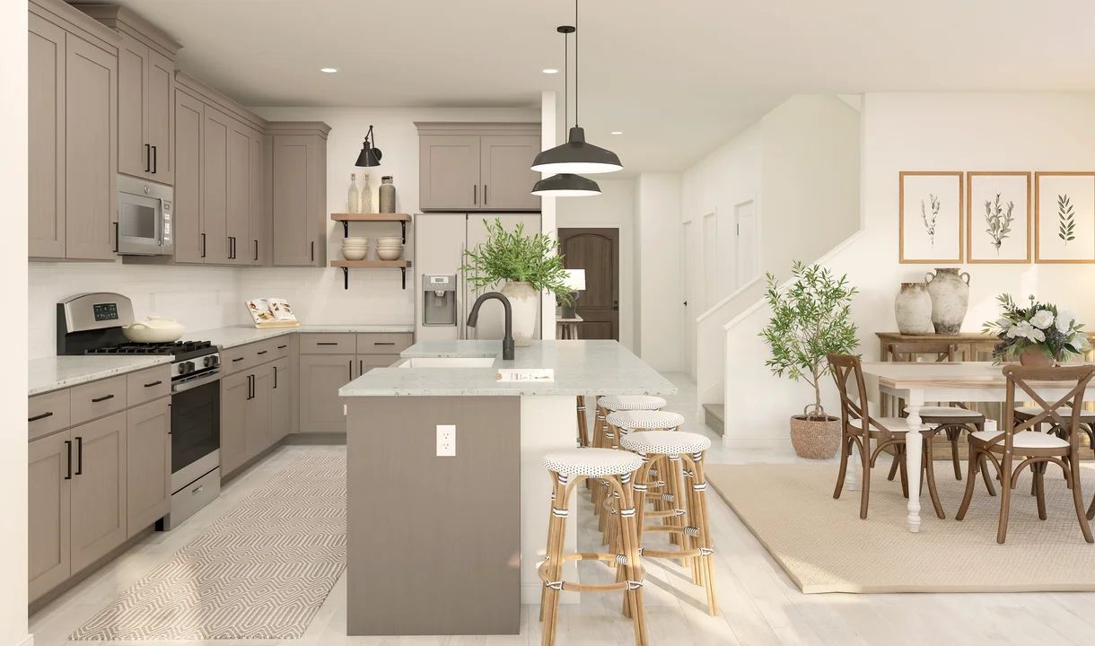 Kitchen with island and pendant lighting