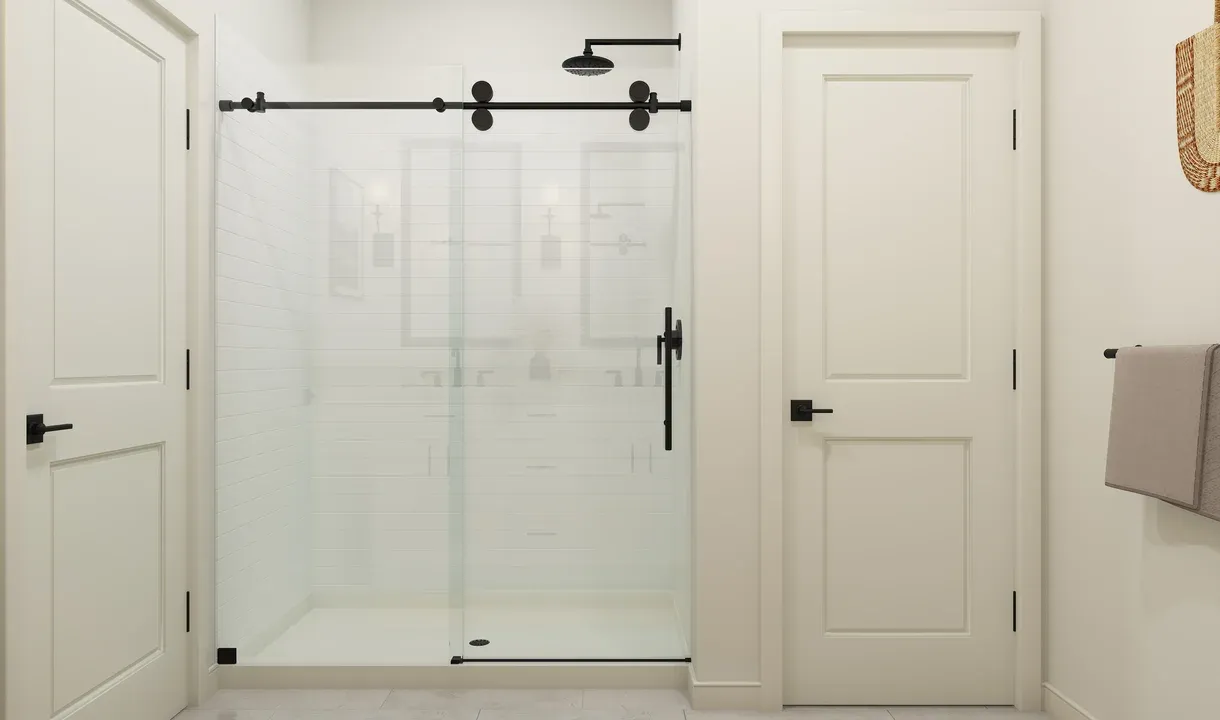 Primary bath with glass shower enclosure