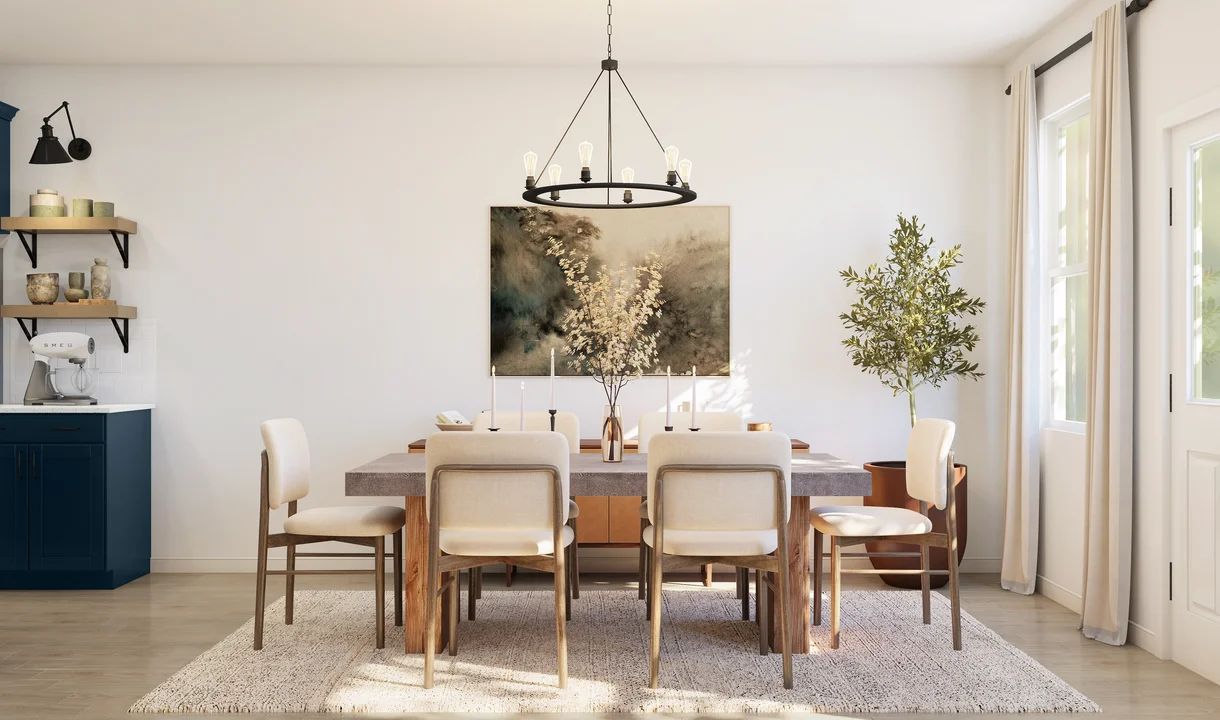 Dining area with chandelier