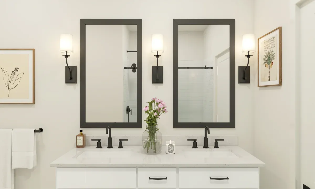 Primary bath with rectangular mirrors