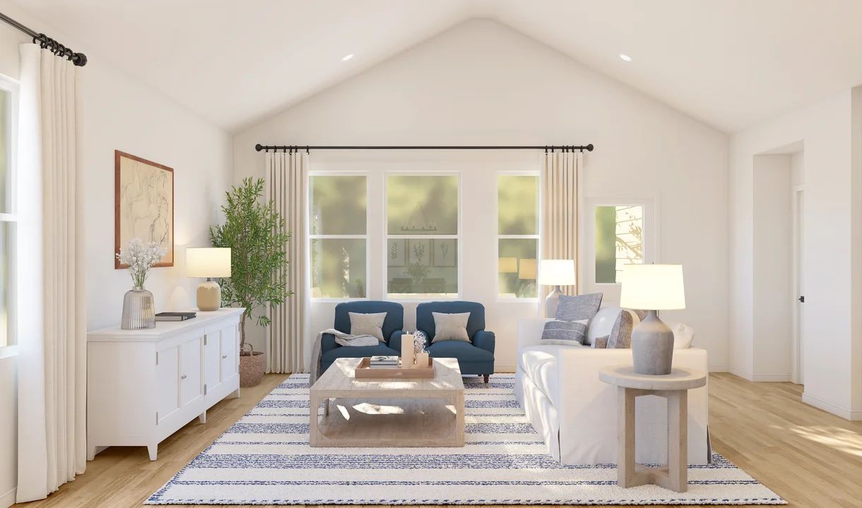 Great room with vaulted ceiling