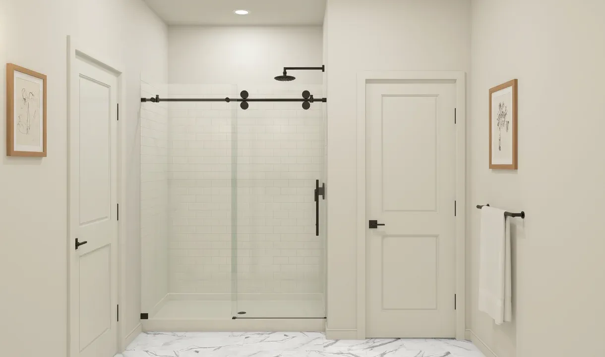 Primary bath with glass shower enclosure