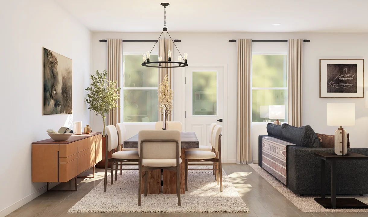 Dining area with chandelier