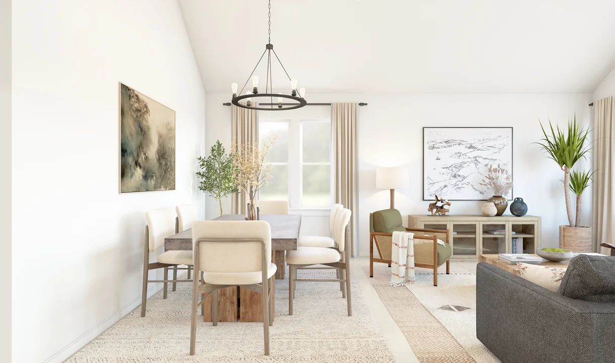 Dining area with chandelier