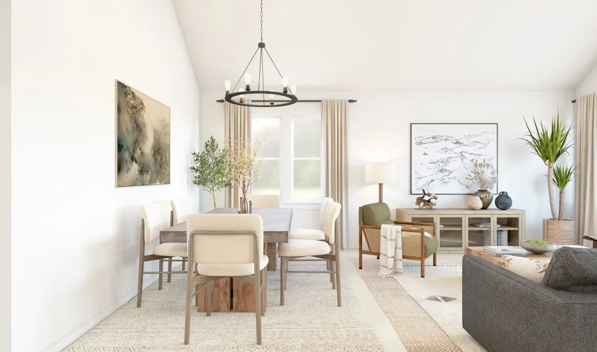 Dining area with chandelier