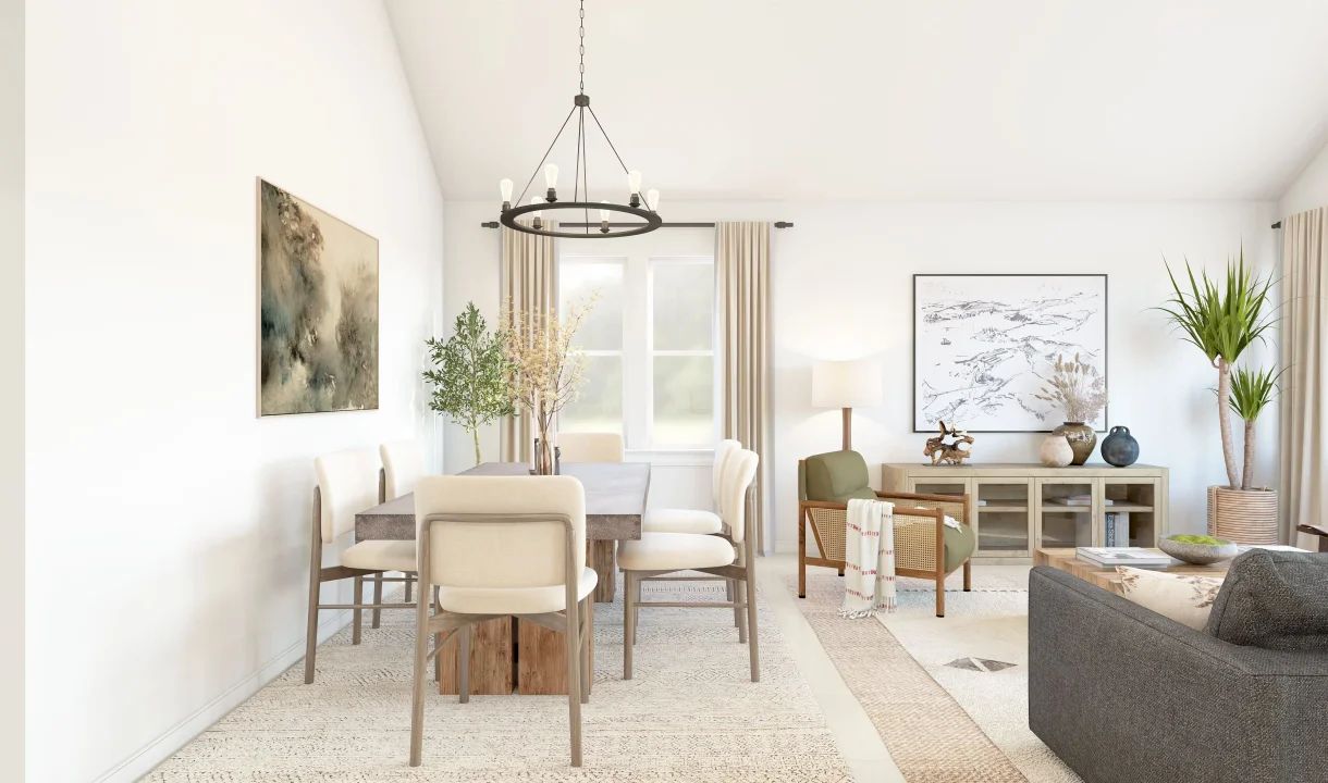 Dining area with chandelier