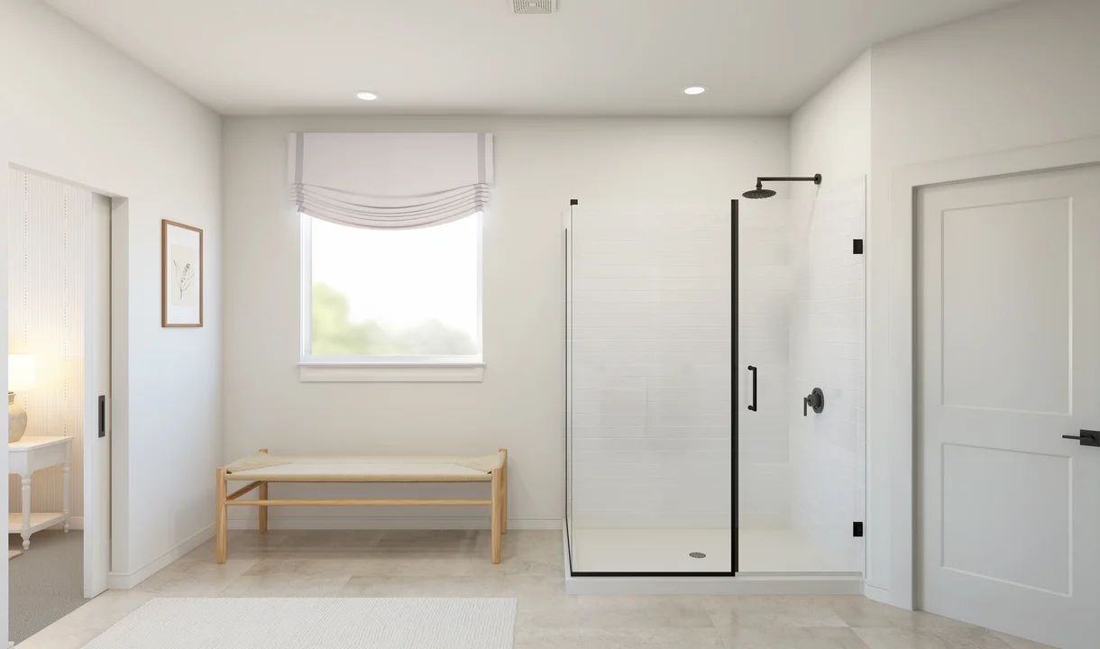 Primary bath with glass shower enclosure