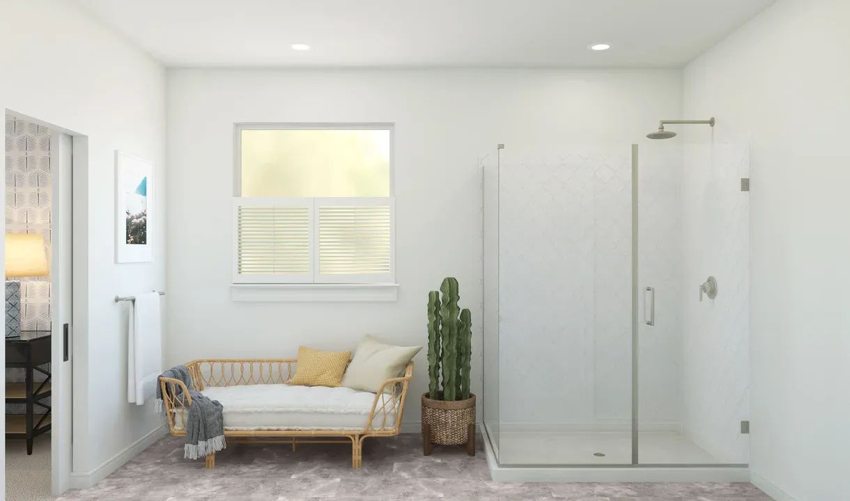 Primary bath with glass shower enclosure