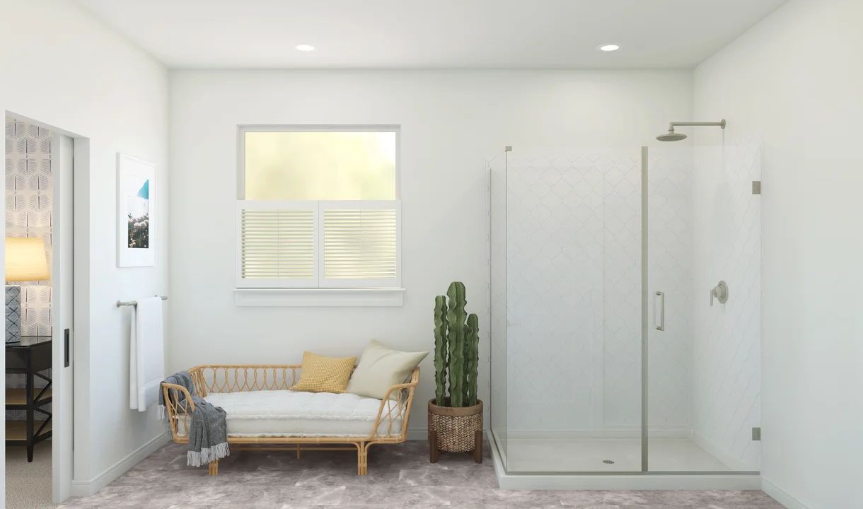 Primary bath with glass shower enclosure