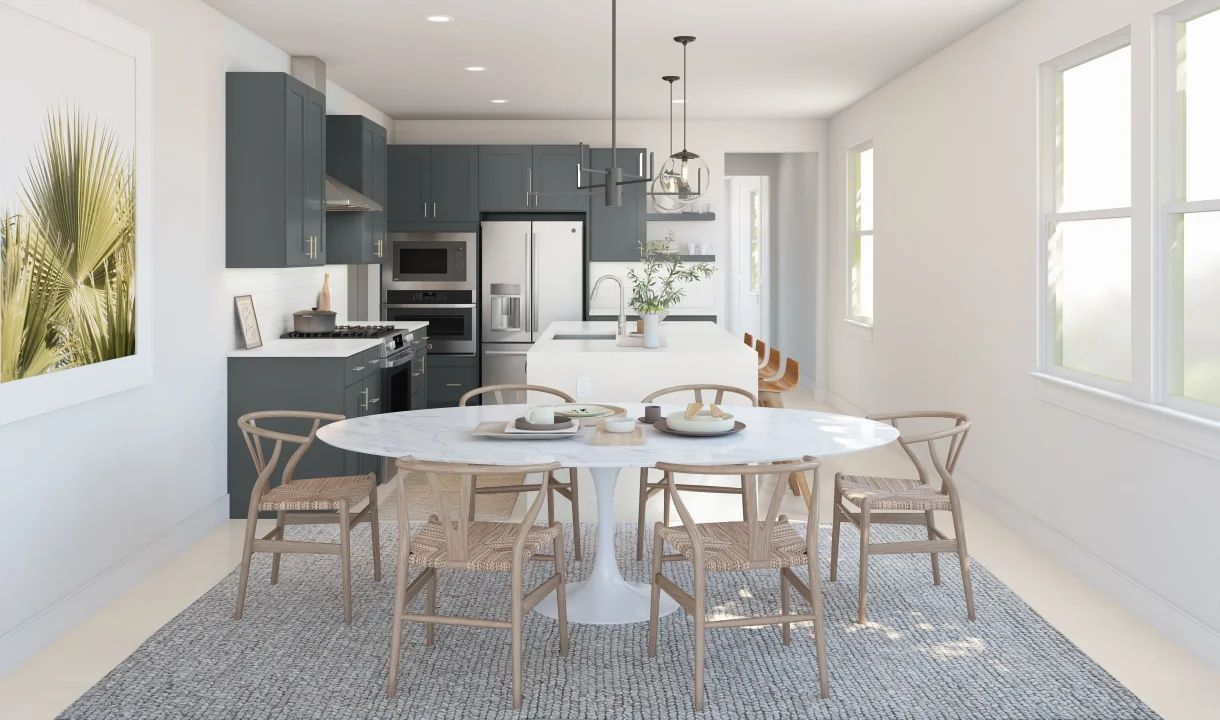 Cozy dining area with chandelier