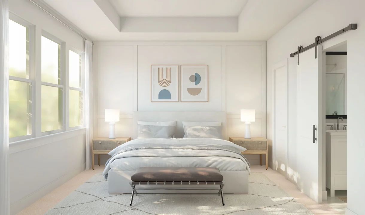 Primary suite with decorative feature wall
