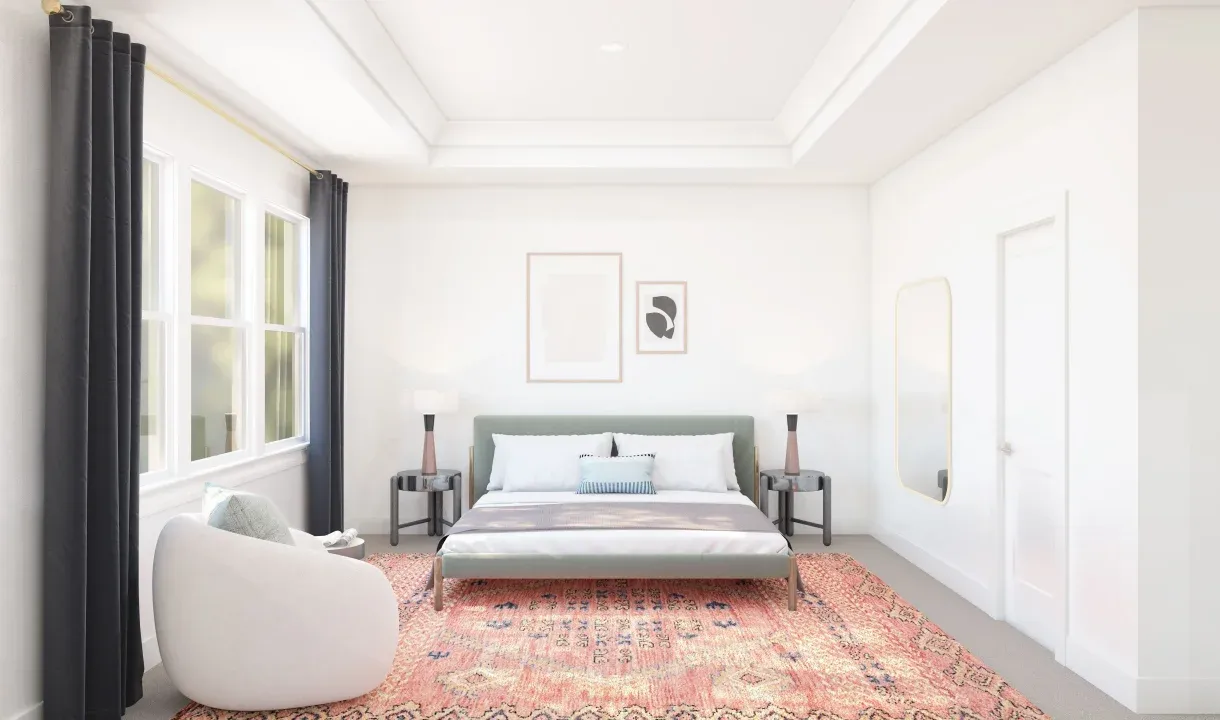Primary suite with crown moulding and private bath
