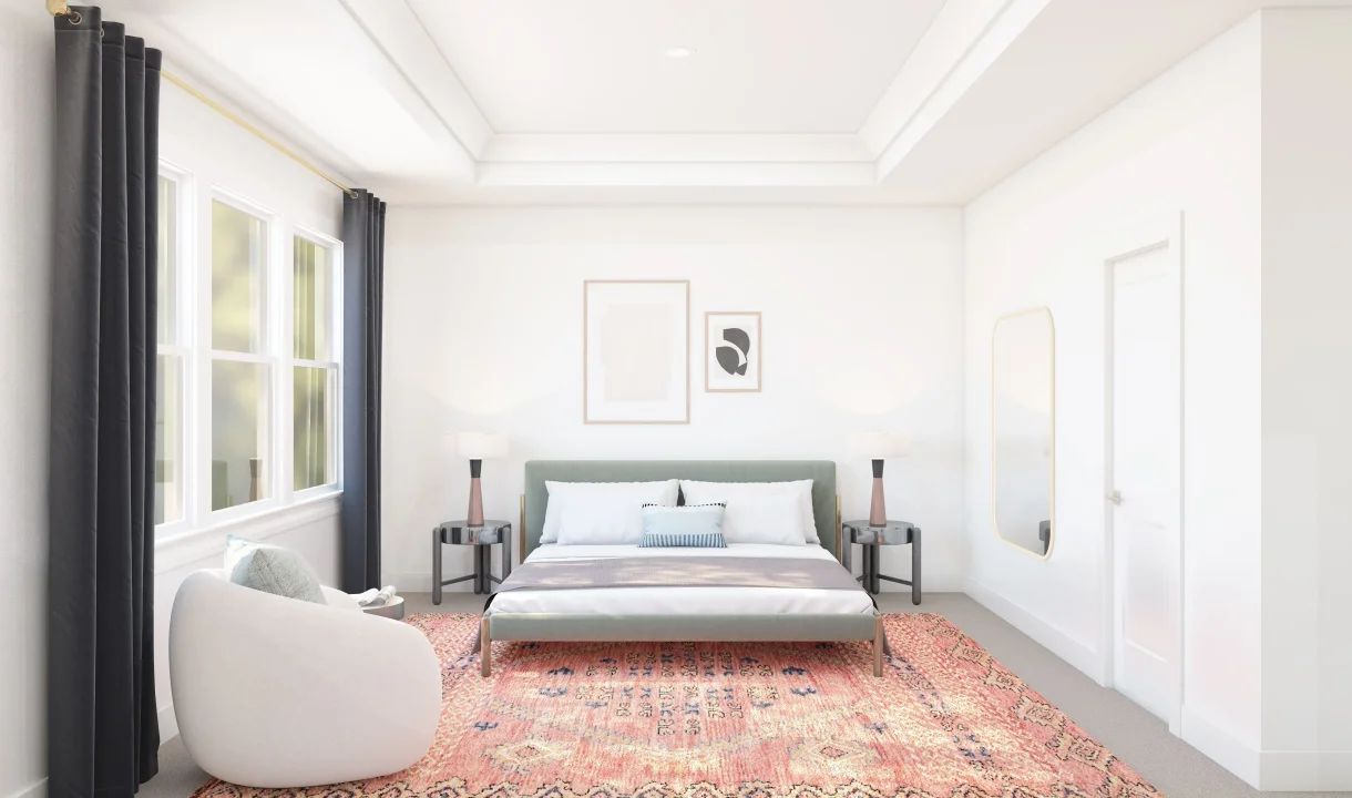 Primary suite with crown moulding and private bath