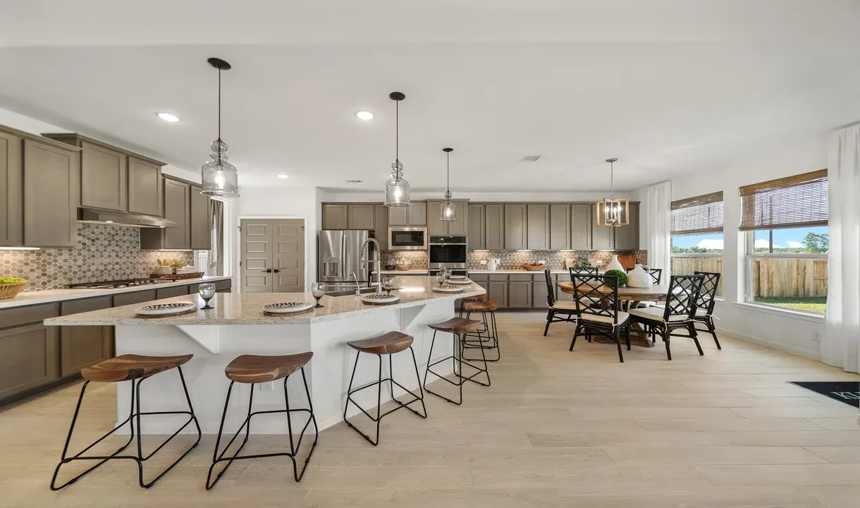 Kitchen with island and pendant lighting