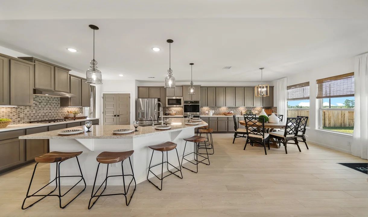 Kitchen with island and pendant lighting