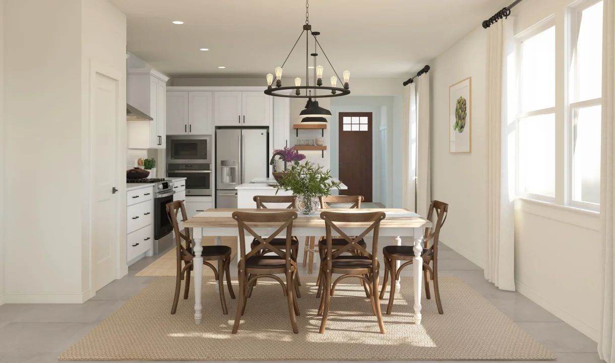 Dining area with chandelier