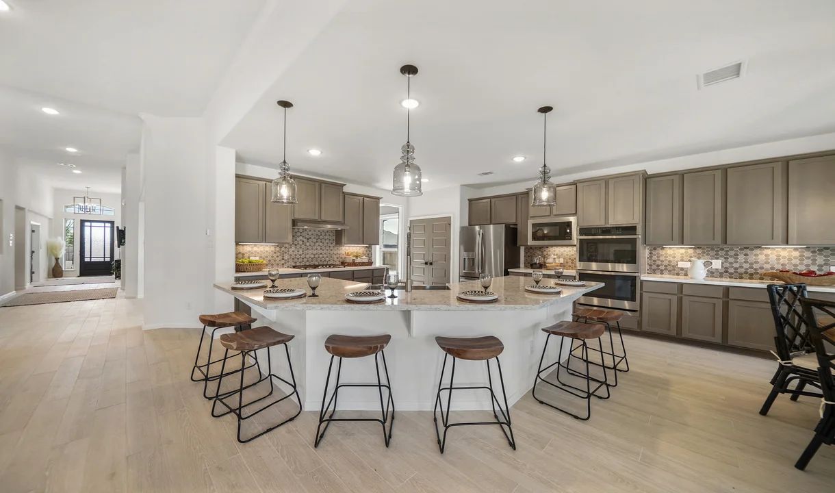 Kitchen with island and pendant lighting