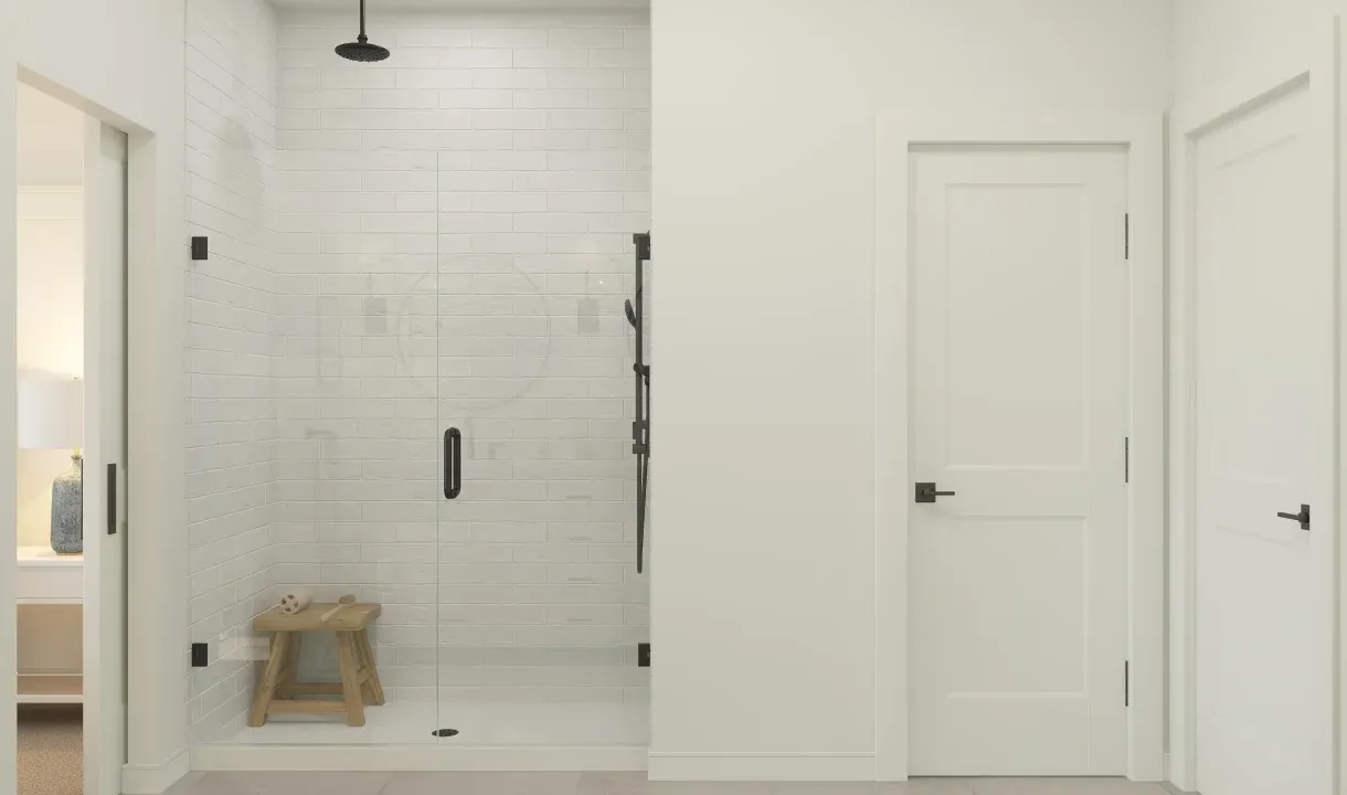 Primary bath with glass shower enclosure