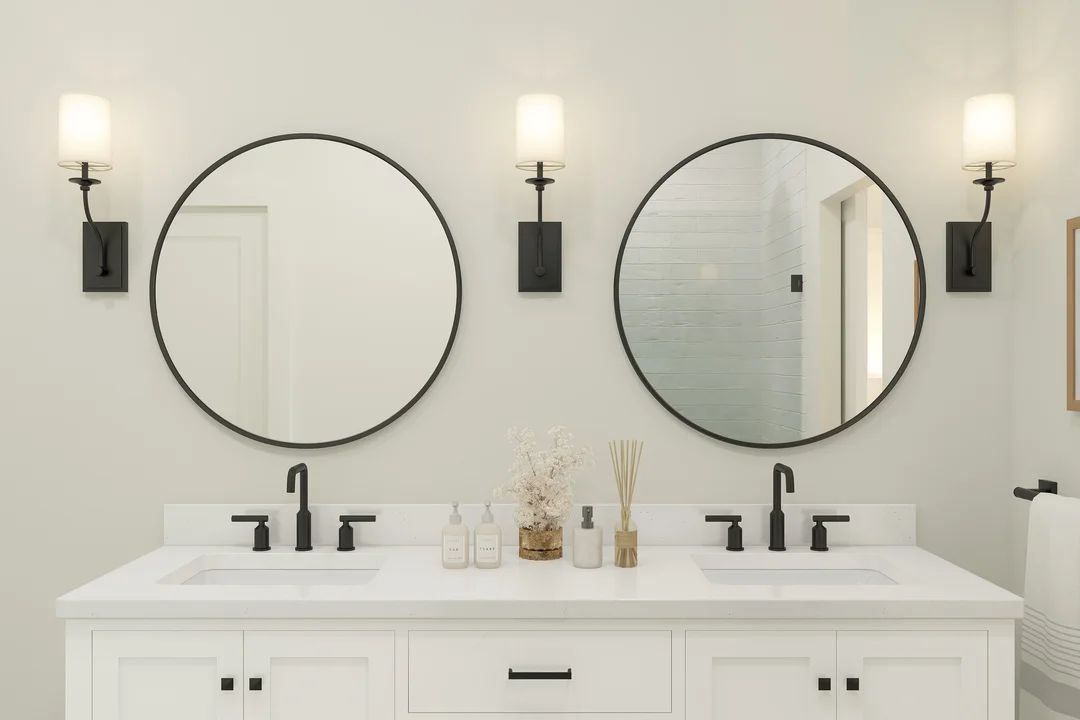 Primary bath with matte black accents