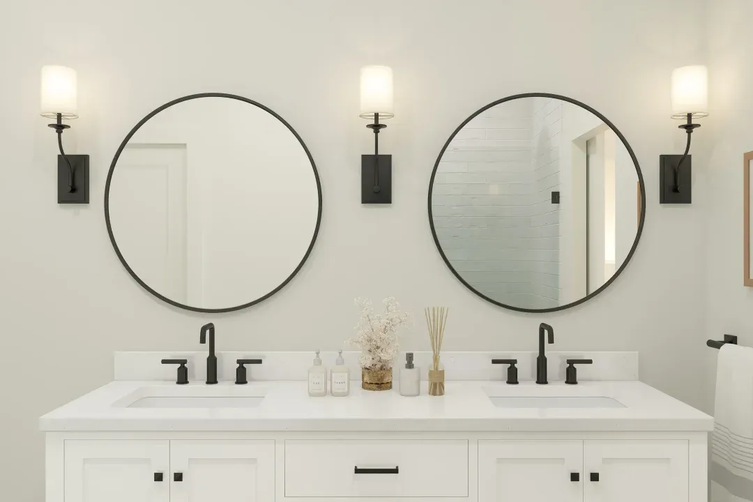 Primary bath with circular mirrors