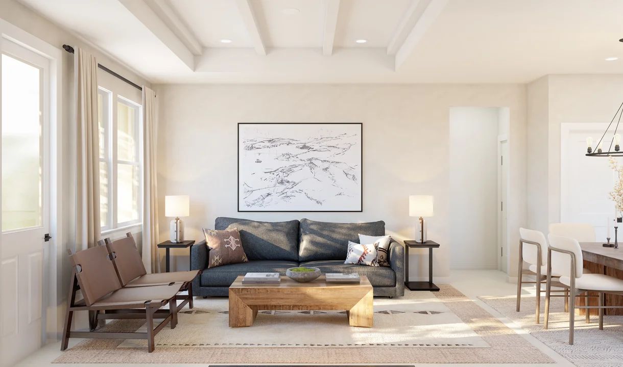 Great room with painted ceiling detail
