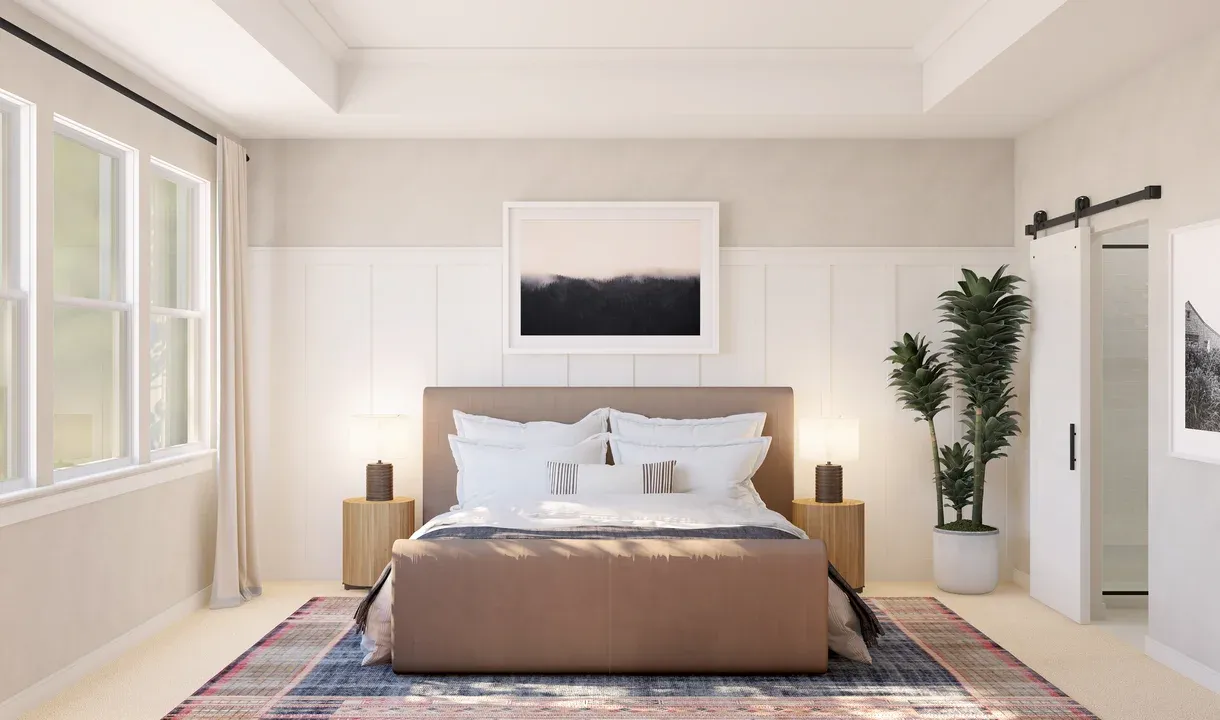 Primary suite with decorative feature wall