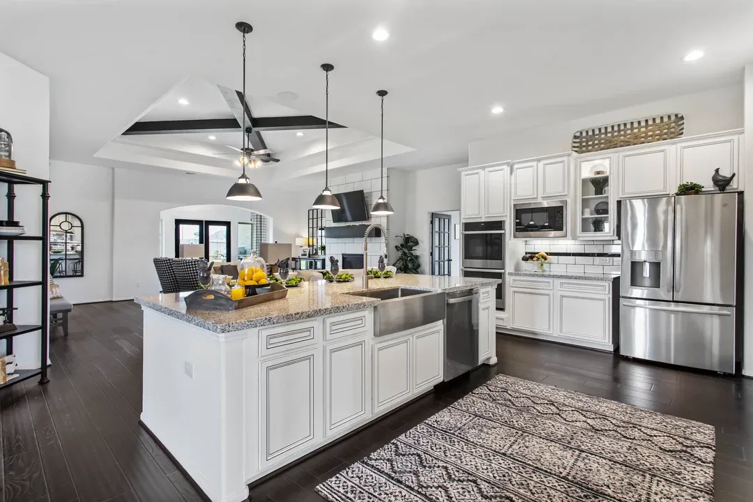Kitchen with island and pendant lighting