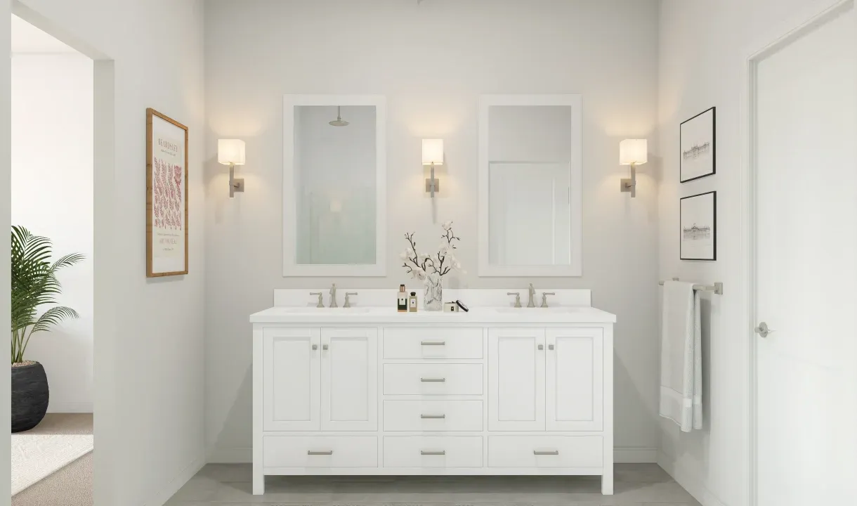 Primary bath with freestanding vanity
