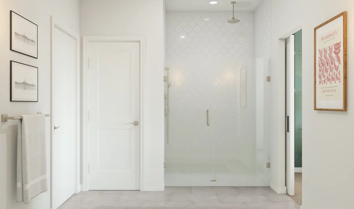 Primary bath with glass shower enclosure