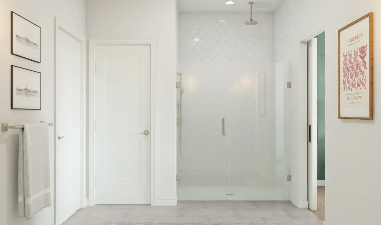 Primary bath with glass shower enclosure