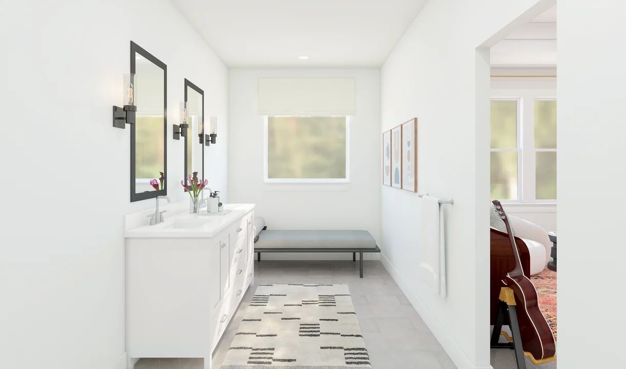 Primary bath with dual sinks and chrome fixtures