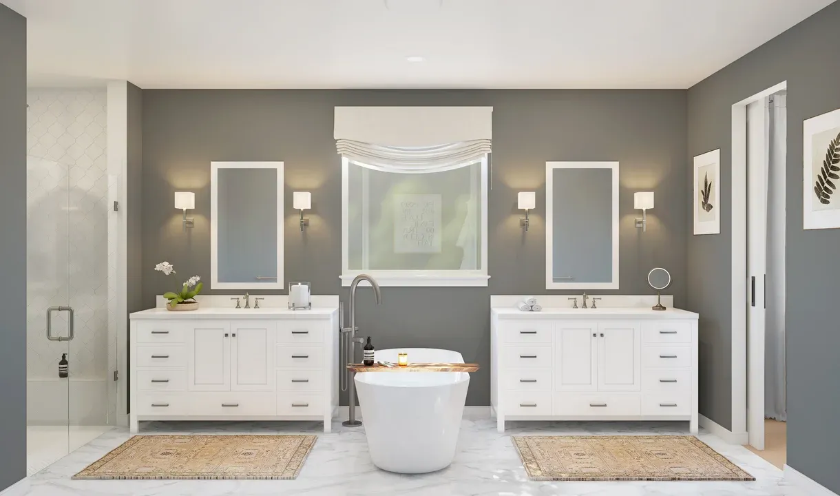 Primary bath with dual vanities and freestanding tub