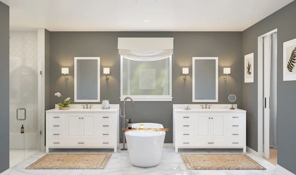Primary bath with dual vanities and freestanding tub